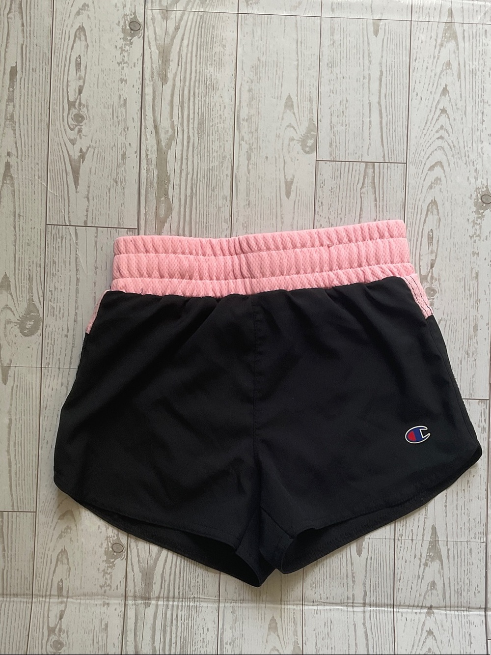 Champion Black Athletic Shorts with Pink Quilted Waistband
